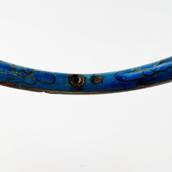 Vintage Chinese Blue Cloisonne Enamel Floral Round Bangle Bracelet - Picture 6 of 7